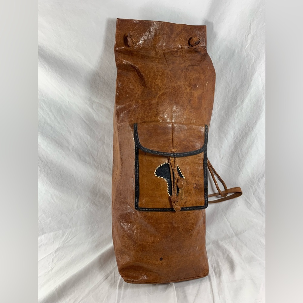 Large vintage tan leather Tuareg bag with map of Africa handmade